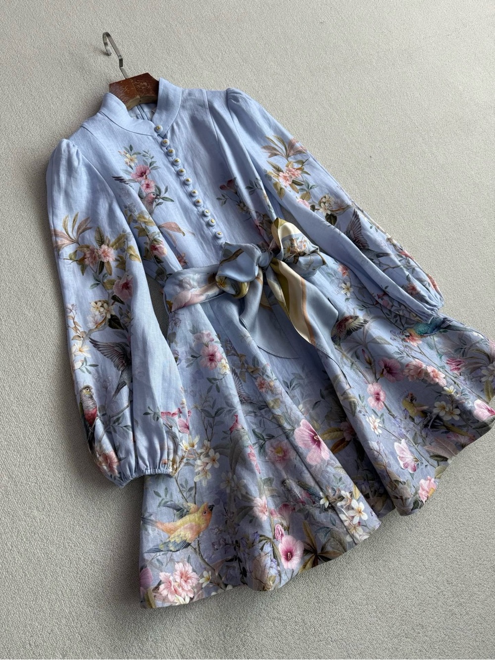 NWOT Zimmermann Floral Linen Mini Dress in Light Lavender, Size AU 0/1/2/3 - Picture 4 of 13